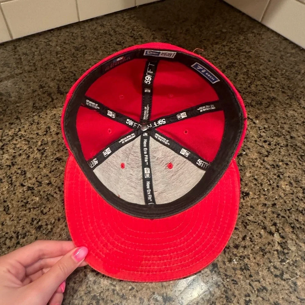 Vtg New York Yankees New Era 59FIFTY Cap Hat 7 3/8 Red Wool Made in‎ USA